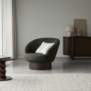 Ines - Sillón giratorio de madera de mindi y tela verde