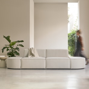 Dario - Divano modulabile in tessuto beige, 2 posti