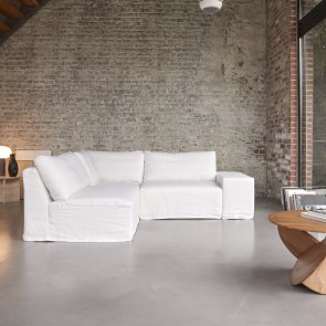Nils - Divano angolare modulabile in lino bianco a 3 posti