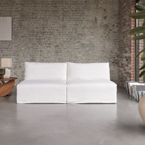 Nils - Sofá recto modulable de lino blanco, 2-3 plazas