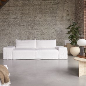 Nils - Divano modulabile in lino bianco, 3-5 posti