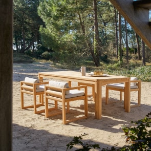 Leon - Conjunto de jardín de teca maciza con 4 sillas