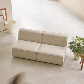 Dario - Modulsofa aus beigefarbenem Stoff, 2-Sitzer
