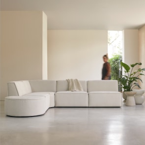 Dario - Divano ad angolo modulabile in tessuto beige, 5-6 posti