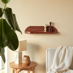 Jade - Wall shelf in solid sheesham wood and marble 60 cm