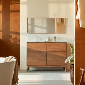 Gabrielle - Badezimmerschrank aus massivem Mangoholz und Keramik, 120 cm