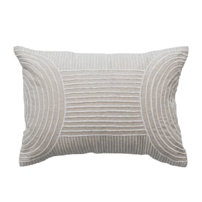 Carter - Cotton Blend Embroidered Lumbar Pillow with Geometric Stripes, Natural