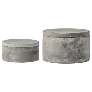 Chloe - Round Decorative Cement Storage with Lids, Grey, Set of 2
