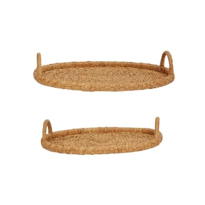 Liam - Decorative Handwoven 24" & 28" Oval Seagrass & Rattan Trays with Handles (Set of 2 Sizes)