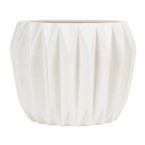 Tim - Round Stoneware Fluted Planter, Matte White