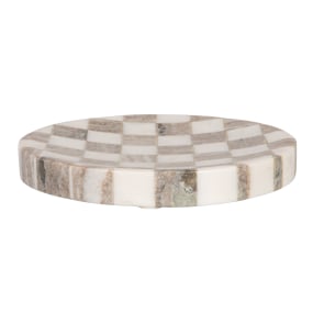 Maya - Round Marble Checkered Cheese and Serving Tray, Buff Color and White