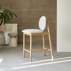 Olive - Chaise de comptoir en chêne massif et lainage gris