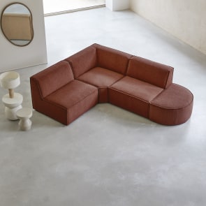 Dario - Sofá esquinero modular en tela caoba, 4-5 plazas