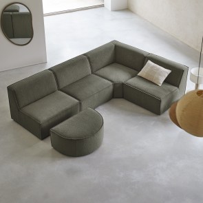 Dario - Modulaire hoekbank van groene stof, 5-6 zitplaatsen