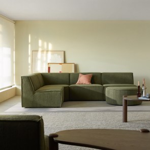 Dario - Modulares Ecksofa aus grünem Stoff, 5-6 Sitzplätze