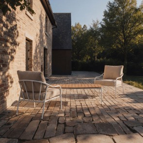 Luca - Salon de jardin en tissu écru et métal white 2 places