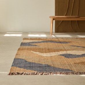 Ajay - Garenkatoenen vloerkleed 160 x 230 cm – Blauw en zand