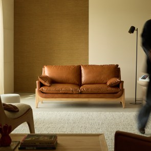 Woodnest - Massief eiken bank 2-zits met bruin leer