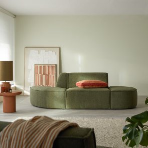 Dario - Two-seater modular bench seating in green-coloured fabric