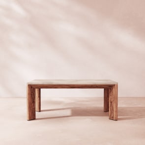 Bianca - Mesa de jardín rectangular de acacia maciza y cemento crudo 6/8 pers.