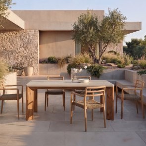 Bianca - Garden Table in solid acacia and ecru cement, 6/8 pers.