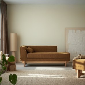 Miu - Chaise longue de roble macizo y tejido ocre