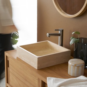 Slats - Lavabo quadrato in travertino L 34 cm