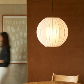 Elia - Lampada a sospensione in lino bianco e quercia 50cm
