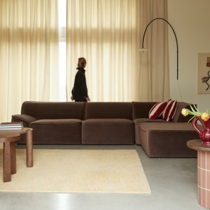 Quinto - Sofá esquinero modular en tejido marrón, 3-4 plazas