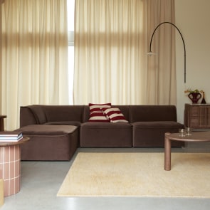 Quinto - Sofá rinconera izquierdo modular en tela marrón, 3-4 plazas