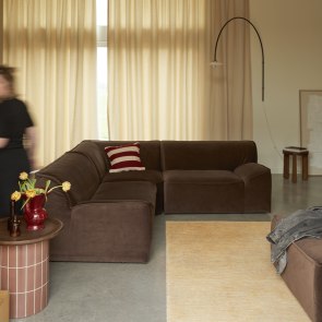 Quinto - Sofá esquinero modular de tela marrón, 3 plazas