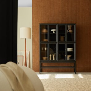 Anna - Kitchen Dresser in mindi wood with glass doors on legs, 120 cm