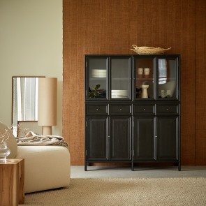 Anna - Vaisselier haut vitré et portes pleines en mindi 120 cm