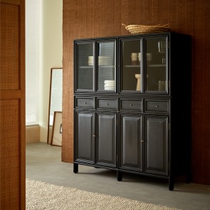 Anna - Vaisselier haut vitré et portes pleines en mindi 120 cm
