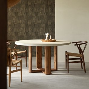 Rose May - Table ronde en acacia massif et ciment écru 4/6 pers.
