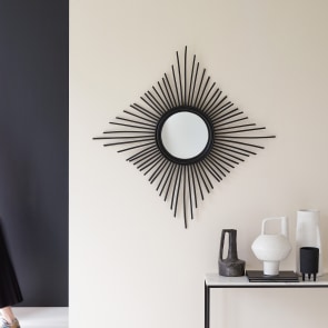 Isidore - Specchio da ingresso in rattan nero 80 cm