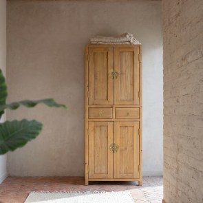 Yuki - Garderobekast voor de hal van gerecycled massief grenen Naturel D. 35 cm