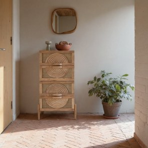 Sina - Commode d'entrée en manguier massif et rotin