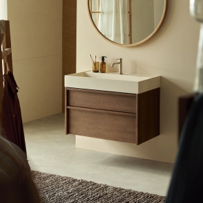 Margot - Vanity Cabinet in solid rubberwood and terrazzo, 80 cm