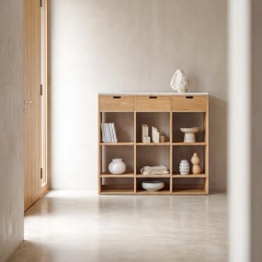 Miho - Consolle da ingresso in rovere massello e terrazzo Premium White