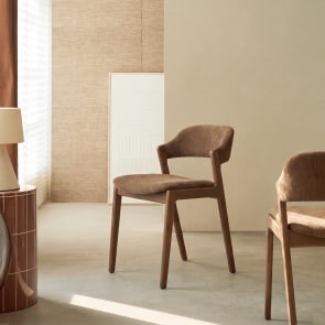 Santino - Silla de roble macizo y tela marrón