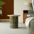 Georges - Tavolino da salotto rotondo verde effetto ceramica con vassoio in rovere