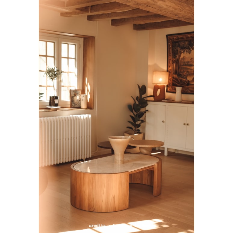 Virgile - Couchtisch aus massivem Teakholz und Marmor