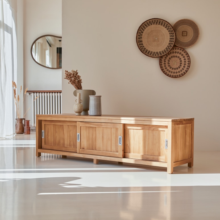 Coffee Tek - Mueble para TV de teca maciza de 180 cm