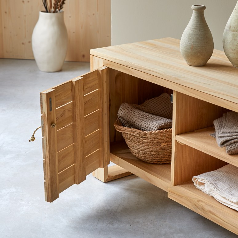 Minimalys - TV unit in solid teak - 155 cm