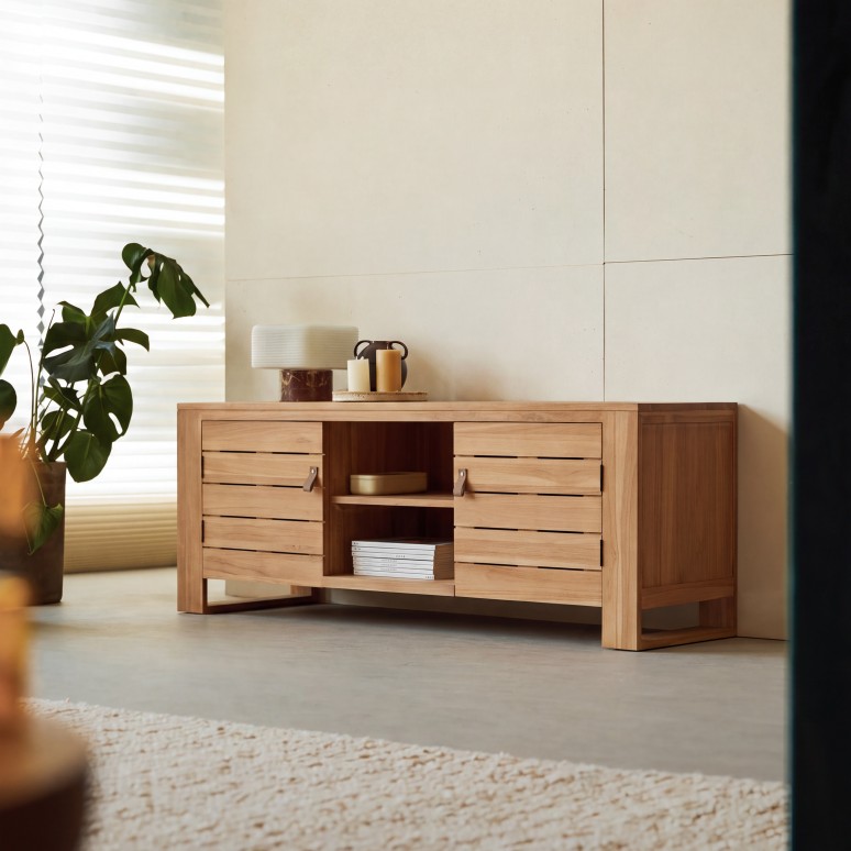 Minimalys - Mueble para TV de teca maciza de 155 cm