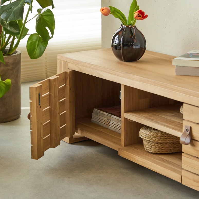 Minimalys - Mueble para TV de teca maciza de 135 cm
