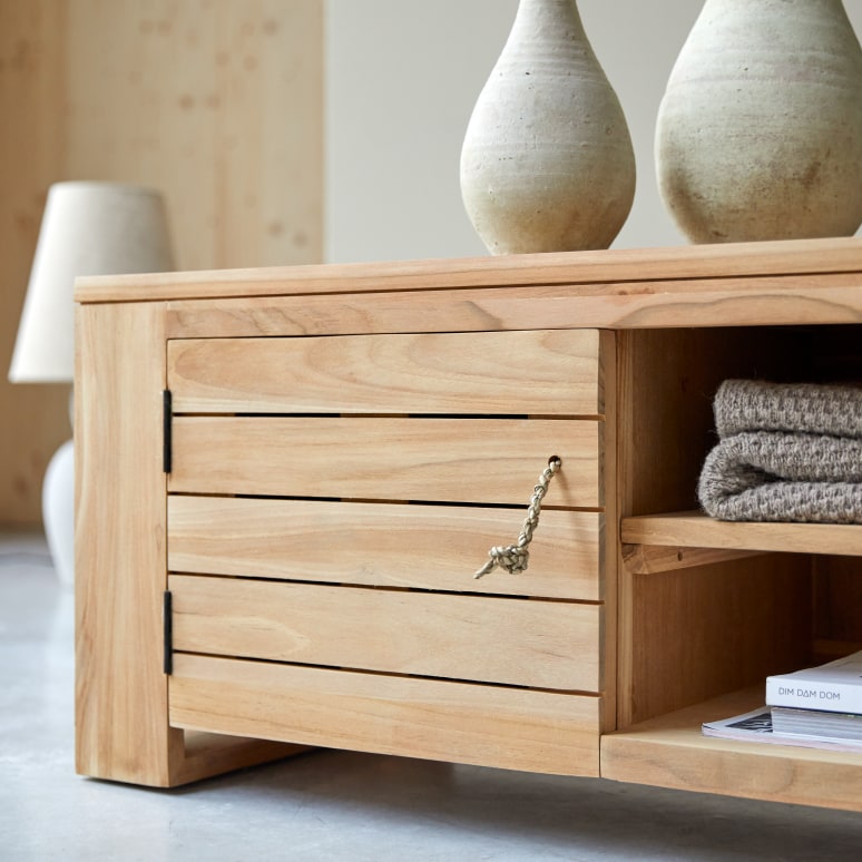 Minimalys - Mueble para TV de teca maciza de 135 cm