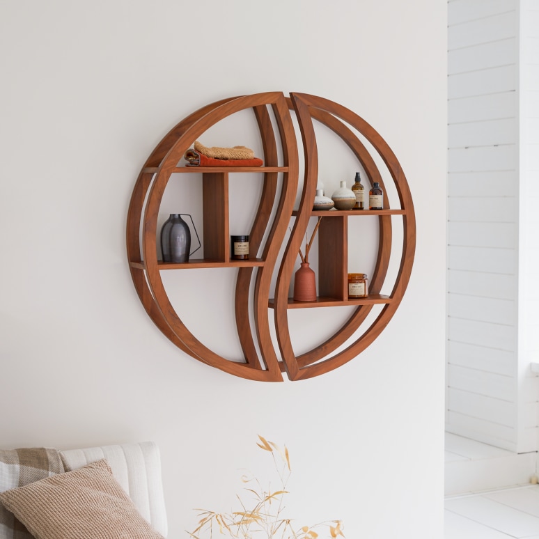 Ying Yang - Wall-mounted bookshelf in solid teak