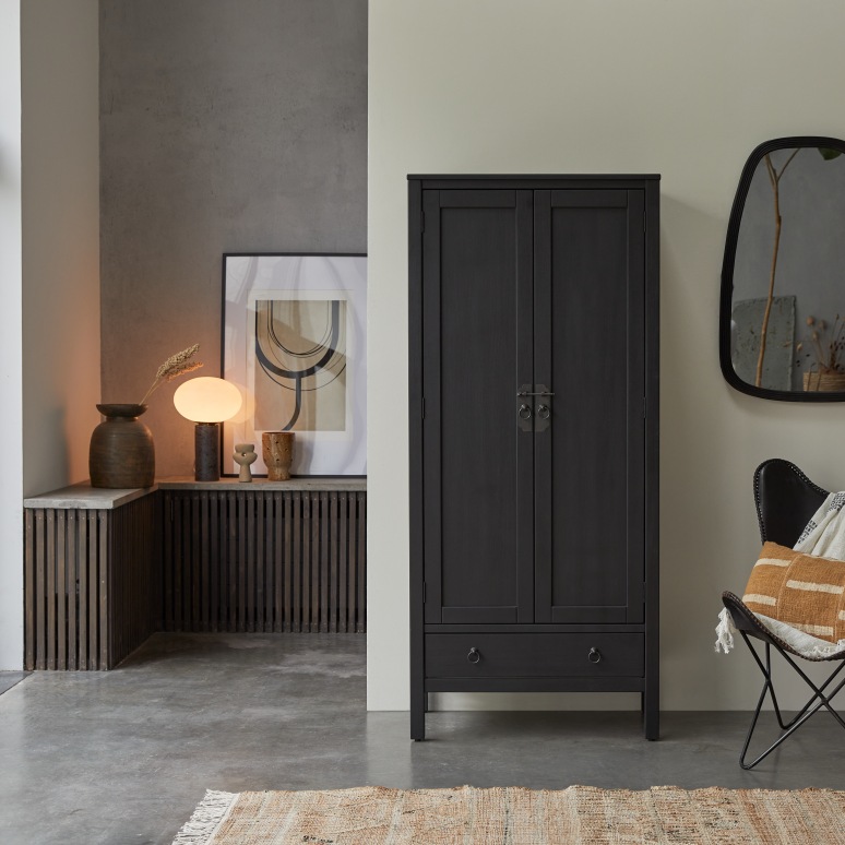 Thaki Black - Solid pine wardrobe